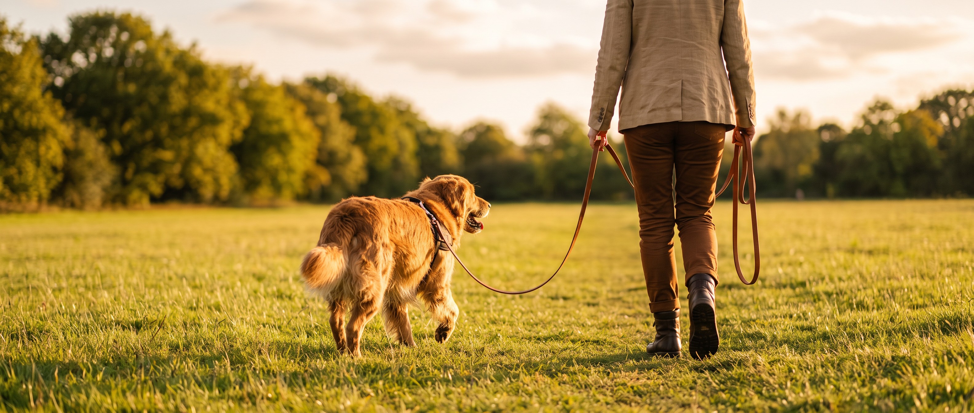 Dog trainer working with a dog on a training field